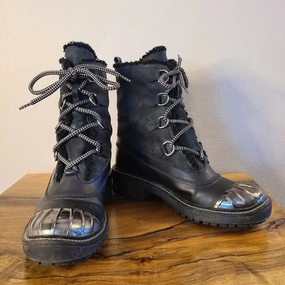 Miu Miu Combat Leather Winter Boots - Picture 1 of 13